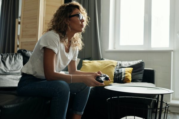 woman playing videogames